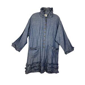 L Spellbound Collections Texas Duster Jacket Coat Chambray Blue Lagenlook